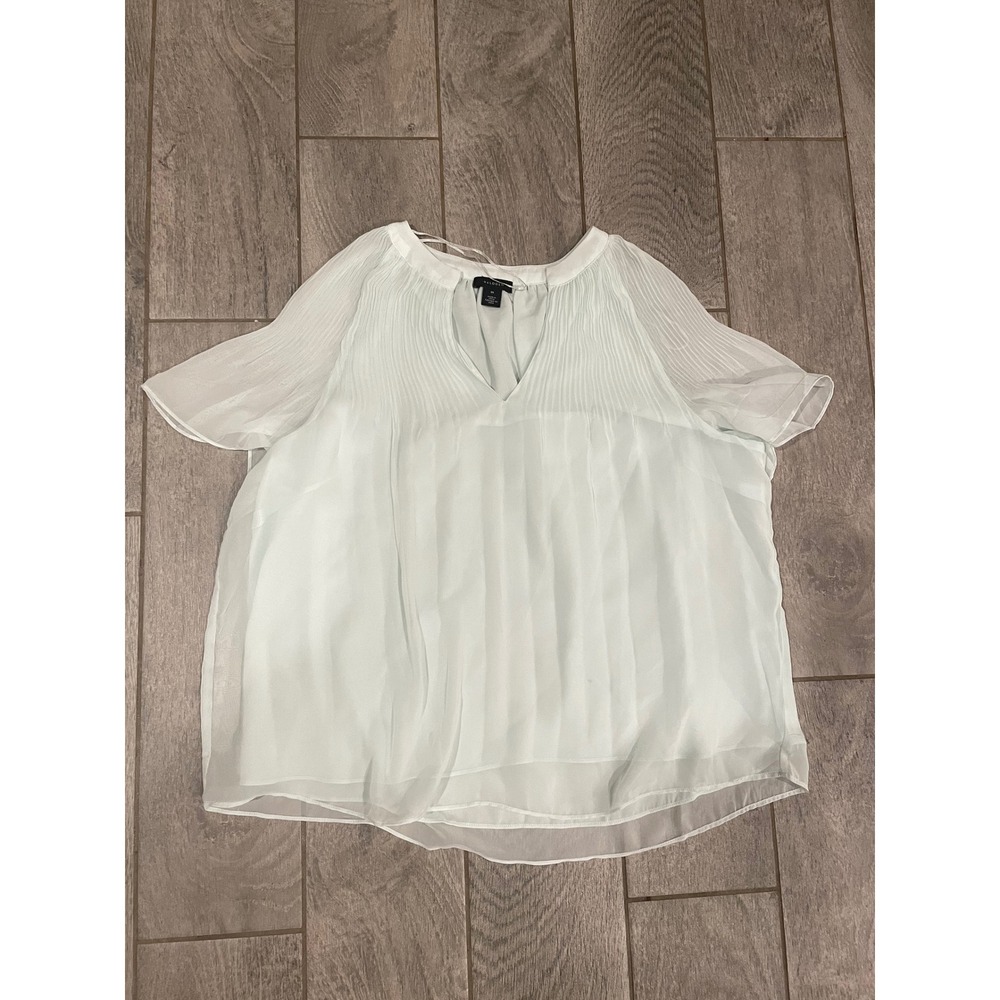 Halogen Womens Mint Green Pleated Chiffon V-Neck Flutter Sleeve Blouse Medium